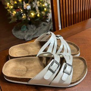 Size 6 shiny White Aeropostale Birkenstock style sandals!